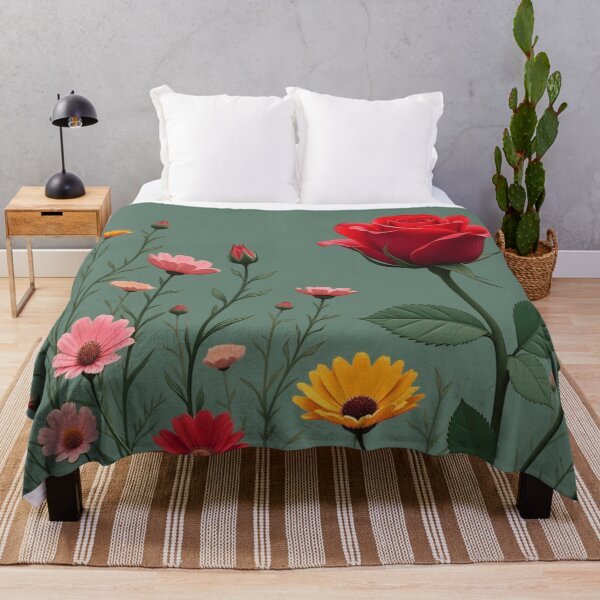 Item preview, Wildflowers and Red Rose on the Right - Olive Green Background #5006OGN designed and sold by Wildflower Rose.