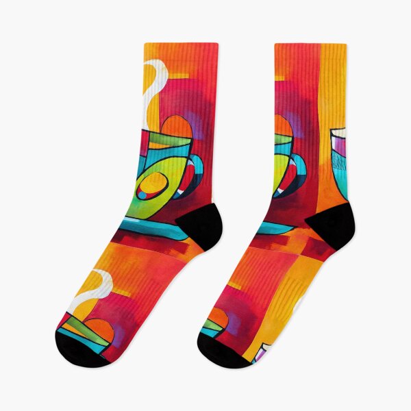 Item preview, Embrace the Abstract Boldness - Steam Rises from a Vibrant Geometric Coffee Cup designed and sold by OlfactoART Studio.