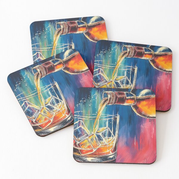 Item preview, Raise the Glass High - A Whiskey Pour in Motion in a Burst of Abstract Vivid Colors Digital AI Art designed and sold by OlfactoART Studio.