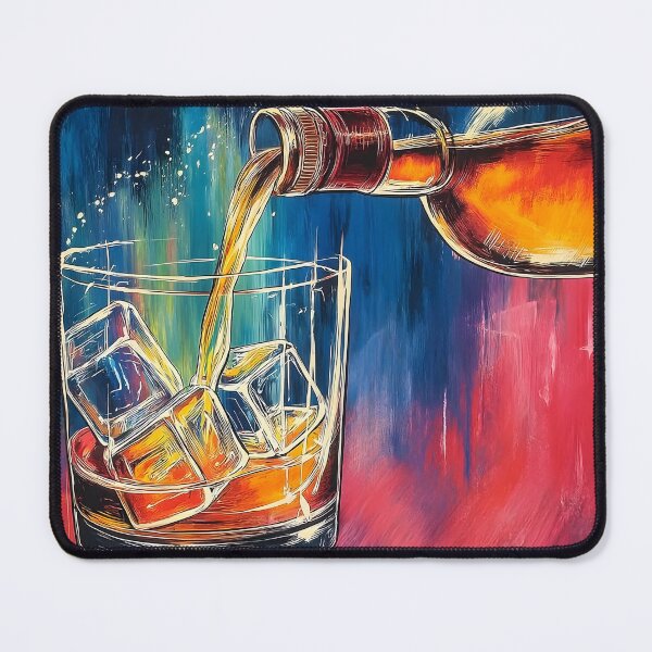 Item preview, Raise the Glass High - A Whiskey Pour in Motion in a Burst of Abstract Vivid Colors Digital AI Art designed and sold by OlfactoART Studio.