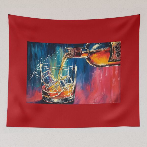 Item preview, Raise the Glass High - A Whiskey Pour in Motion in a Burst of Abstract Vivid Colors Digital AI Art designed and sold by OlfactoART Studio.