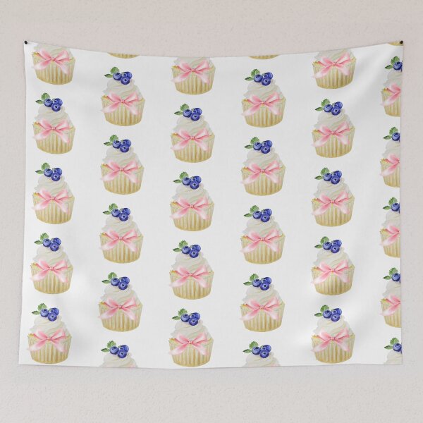 Item preview, Blueberry Cupcake with Pink Bow – Feminine Coquette Dessert Art Print designed and sold by DivinePassion.