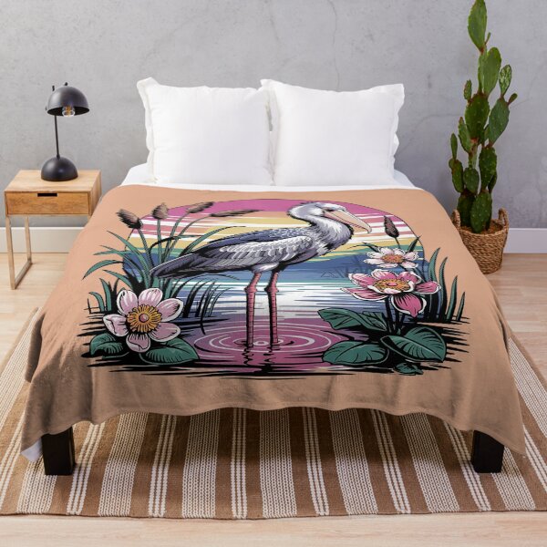 Item preview, Shoebill Stork in Sunset Wetlands Floral Art designed and sold by BirdsnStuff.