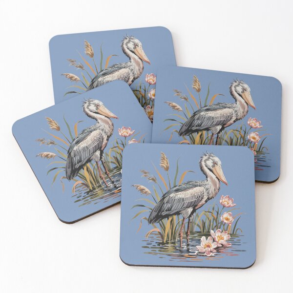 Item preview, Shoebill Stork in Water Lily Marsh Vintage Style designed and sold by BirdsnStuff.
