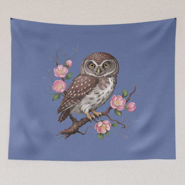 Item preview, Pygmy Owl with Blossoms Vintage Botanical Art designed and sold by BirdsnStuff.