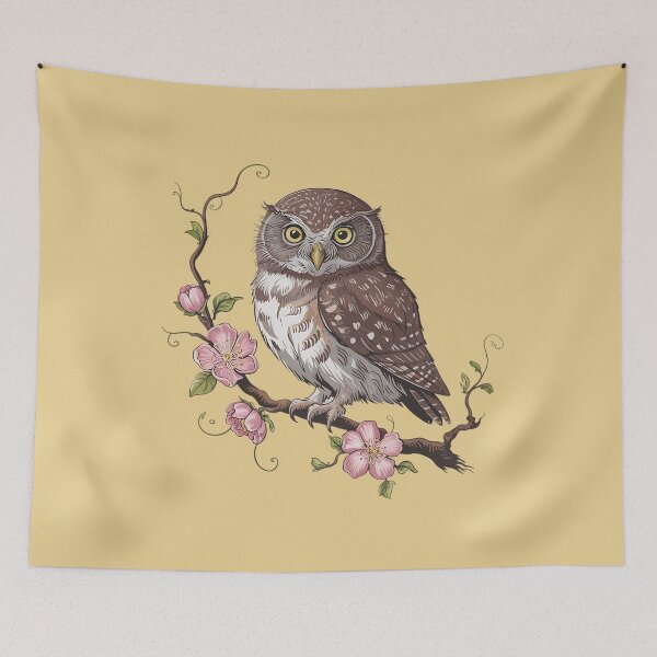 Item preview, Vintage Botanical Pygmy Owl with Blossoms  designed and sold by BirdsnStuff.