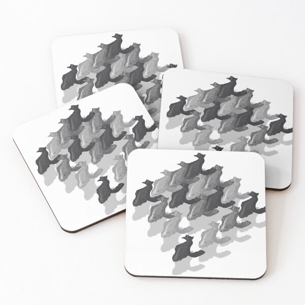 Item preview, Gray Fish Tessellation – Surreal Dissolving Pattern Inspired by Escher designed and sold by Richards little art shop.