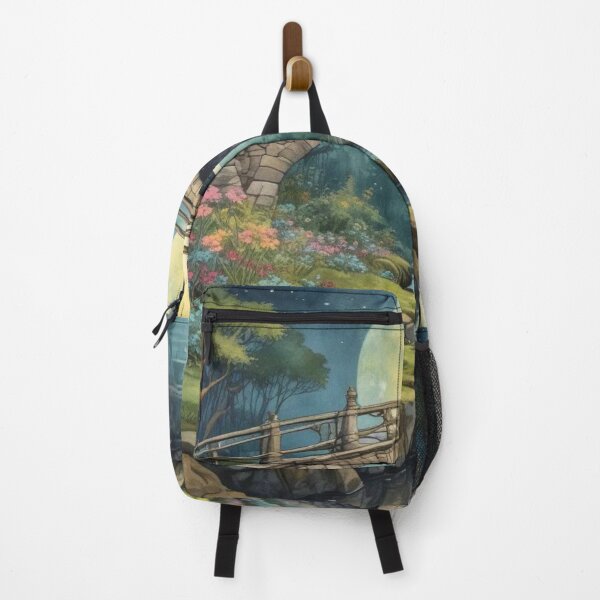 Item preview, "Enchanted moss-covered stone bridge under a crescent moon, fireflies glowing in pastel hues, fairy-tale watercolor style with delicate ink outlines."  designed and sold by TakeOff20.