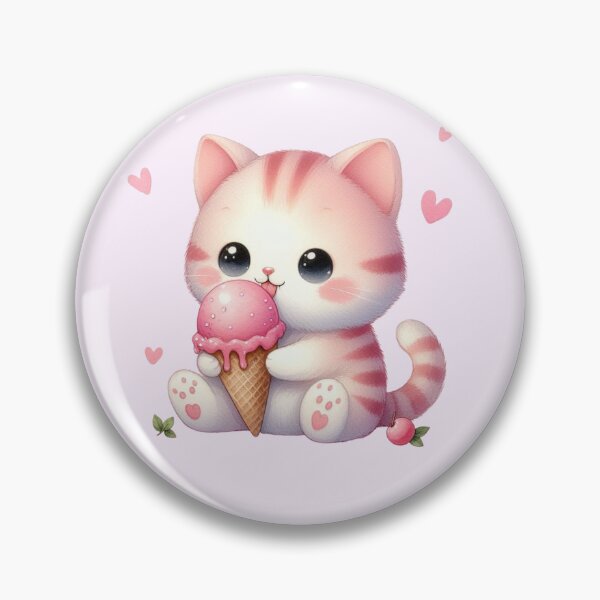 PINK ICE Cute Pink Cat Eating Ice Cream  Pin