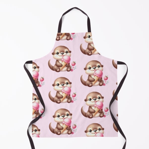Item preview, PINK ICE Cute Otter Eating Pink Ice Cream designed and sold by CrystalsArtPaws.