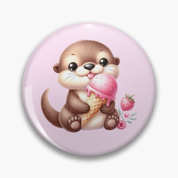 PINK ICE Cute Otter Eating Pink Ice Cream Pin