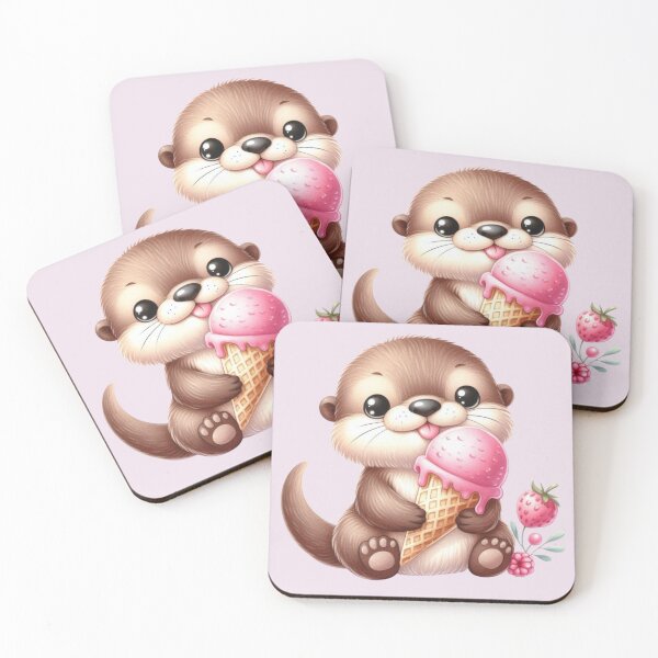 Item preview, PINK ICE Cute Otter Eating Pink Ice Cream  designed and sold by CrystalsArtPaws.