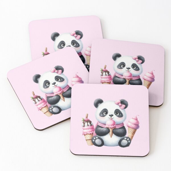 Item preview, PINK ICE Cute Panda Eating Pink Ice Cream  designed and sold by CrystalsArtPaws.