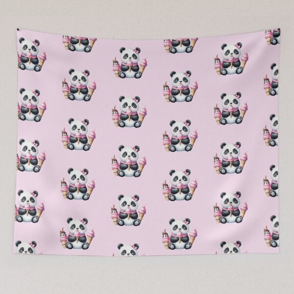 Item preview, PINK ICE Cute Panda Eating Pink Ice Cream  designed and sold by CrystalsArtPaws.