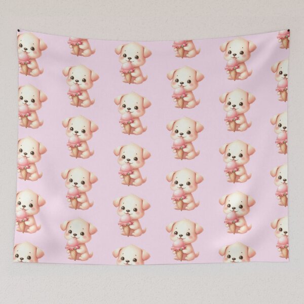 Item preview, PINK ICE Cute Puppy Dog Eating Pink Ice Cream  designed and sold by CrystalsArtPaws.