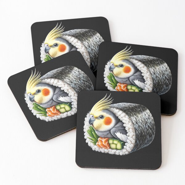 Aperçu de l'œuvre Drôle de sushi, amoureux des perroquets calopsittes, observation des oiseaux créée et vendue par Kimberley King Art King Art.
