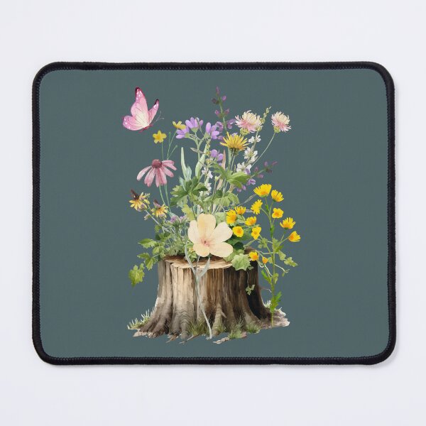Item preview, Whimsical Wildflowers and Butterfly on Tree Stump Illustration designed and sold by Nadia-joy.