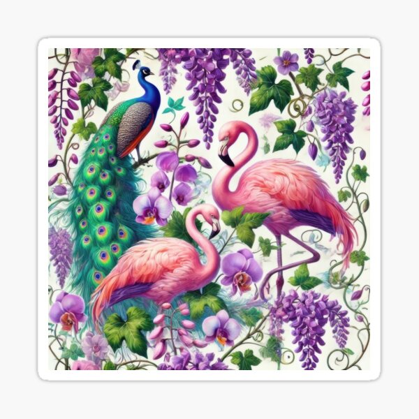 Exotic Birds - Peacock and Flamingos Sticker