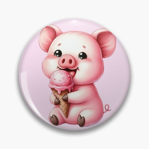 Item preview, PINK ICE Cute Pig Eating Pink Ice Cream  designed and sold by CrystalsArtPaws.