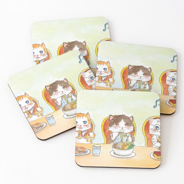 Item preview, Three cute cat kitty eating noodle ice cream dorayaki designed and sold by Green2711.