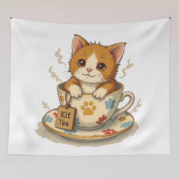 Item preview, Kit Tea Cute Kitten in Teacup Whimsical Illustration designed and sold by latelierdechris.