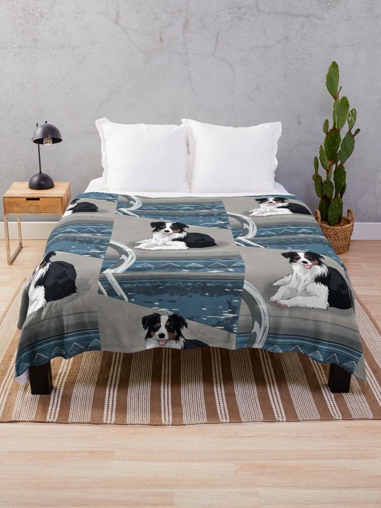 Thumbnail 1 of 6, Throw Blanket, Dog by pool designed and sold by NinaverseStudio.