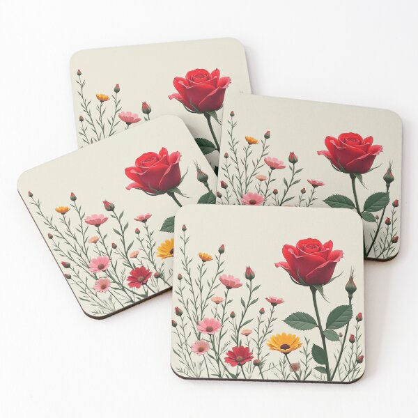 Item preview, Wildflowers and Red Rose on the Right - Ivory Cream Background #5006ICR designed and sold by Wildflower Rose.