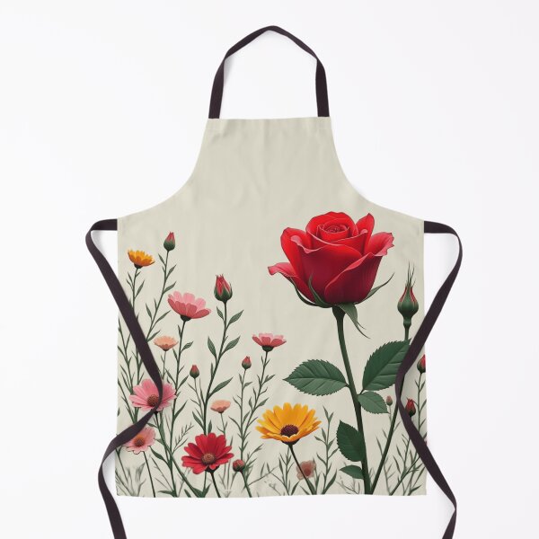 Item preview, Wildflowers and Red Rose on the Right - Ivory Cream Background #5006ICR designed and sold by Wildflower Rose.