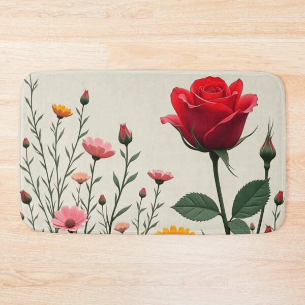 Item preview, Wildflowers and Red Rose on the Right - Ivory Cream Background #5006ICR designed and sold by Wildflower Rose.