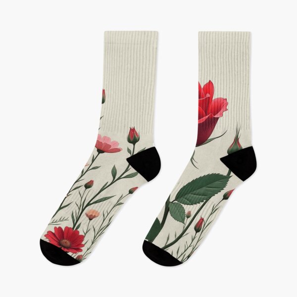 Item preview, Wildflowers and Red Rose on the Right - Ivory Cream Background #5006ICR designed and sold by Wildflower Rose.