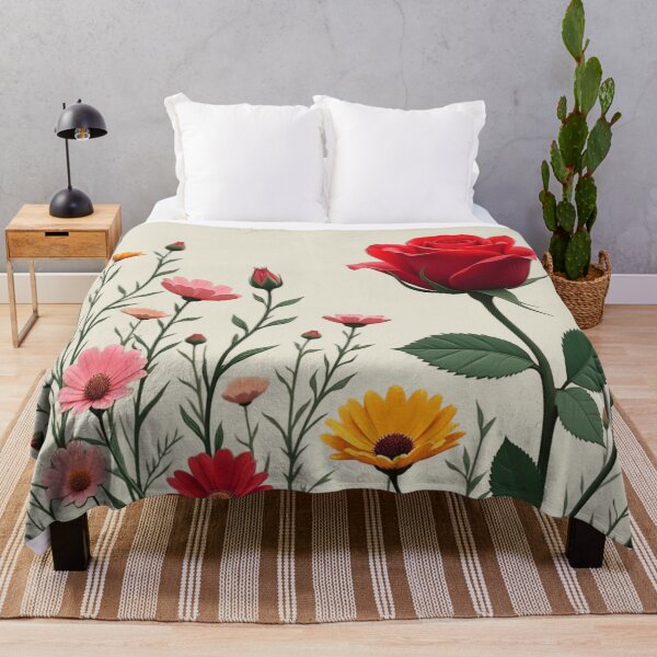 Item preview, Wildflowers and Red Rose on the Right - Ivory Cream Background #5006ICR designed and sold by Wildflower Rose.