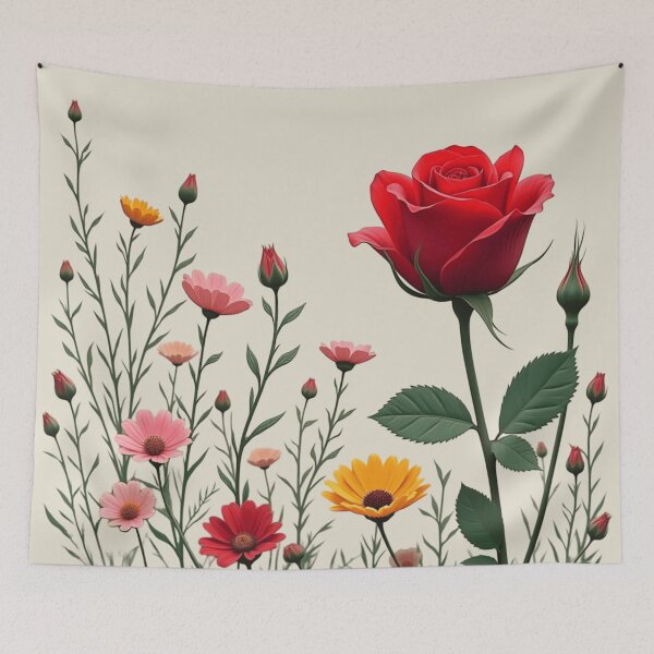 Item preview, Wildflowers and Red Rose on the Right - Ivory Cream Background #5006ICR designed and sold by Wildflower Rose.
