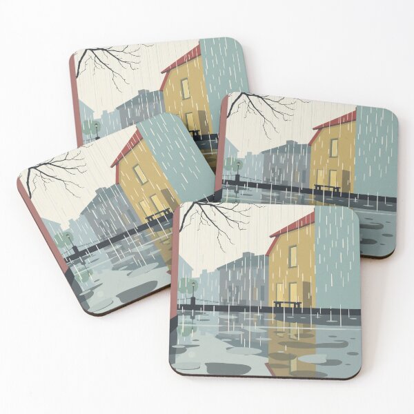 Item preview, Street in the rain minimalist illustration designed and sold by Vintage Designs +.