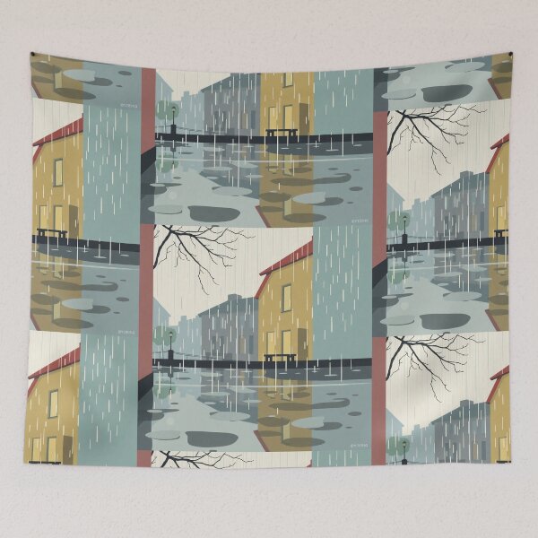 Item preview, Street in the rain minimalist illustration designed and sold by Vintage Designs +.