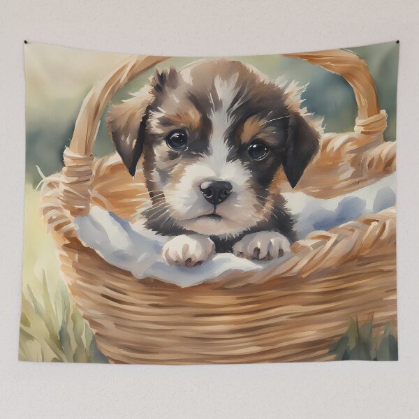 Item preview, Cute Puppy in Basket designed and sold by CalmnessbyChoice.