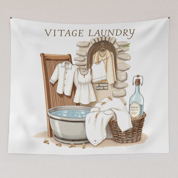 Item preview, Vintage Laundry Scene Rustic Illustration designed and sold by latelierdechris.