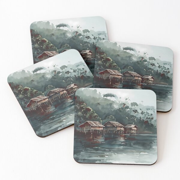Item preview, Papua New Guinea Watercolor Landscape Cultural Poster designed and sold by FestivityFinds.