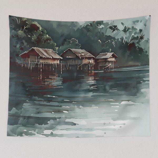 Item preview, Papua New Guinea Watercolor Landscape Cultural Poster designed and sold by FestivityFinds.
