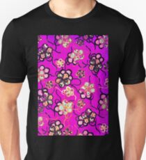 STYLIZED FLOWERS ,BLACK WHITE RIBBONS IN PURPLE Antique Japanese Floral Unisex T-Shirt