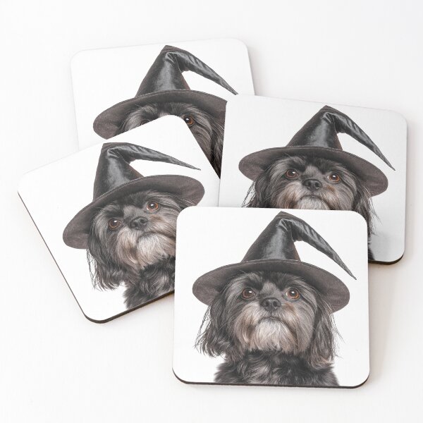 Item preview, Lhasa Apso Dog Wearing Halloween Witch Hat designed and sold by LazyOwlStore.