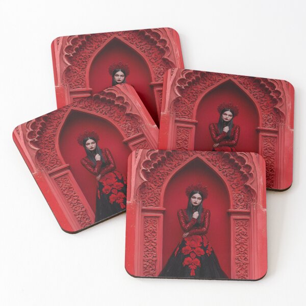 Item preview, Woman in red and black lace dress in ornate archway designed and sold by Artessie.