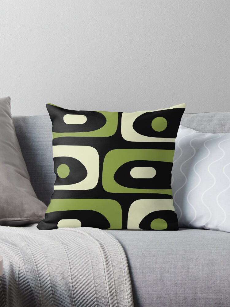 Thumbnail 1 of 4, Pillow, Mid Century Modern Piquet Minimalist Abstract Pattern in Olive Avocado Green and Black designed and sold by kierkegaard.