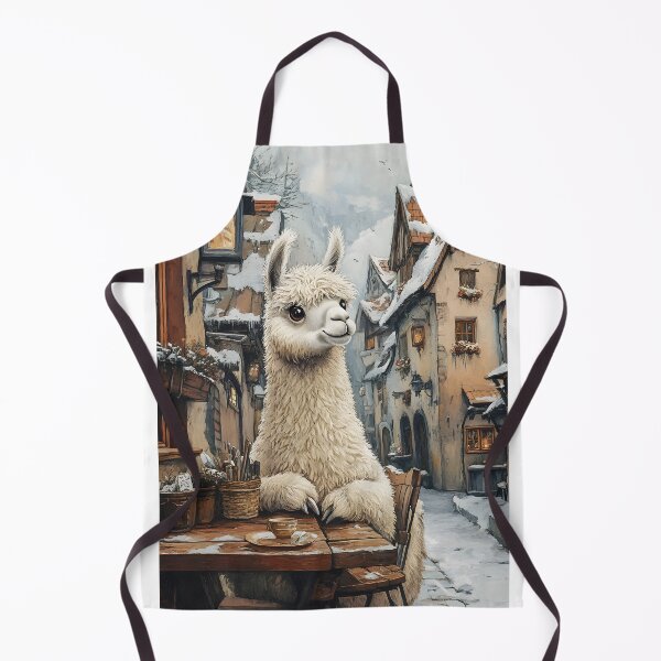 Item preview, Charming llama in snowy medieval village setting designed and sold by Artessie.