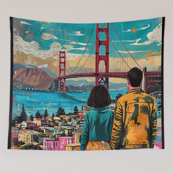 Item preview, Couple Admiring Golden Gate Bridge Poster designed and sold by FestivityFinds.
