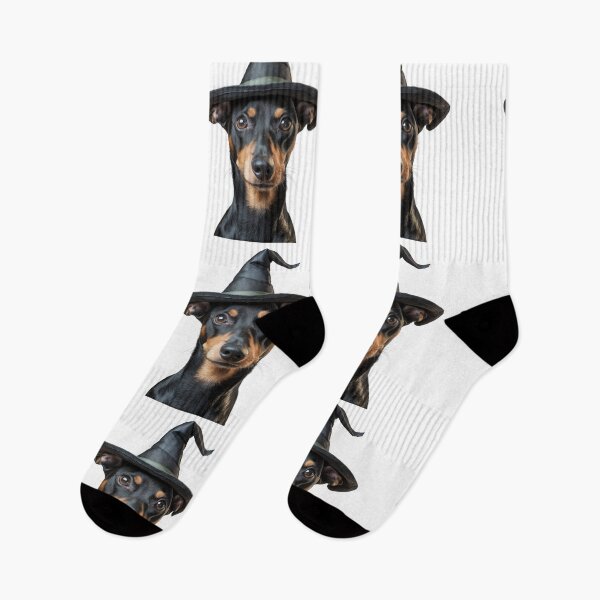 Item preview, Manchester Terrier dog Wearing Halloween Witch Hat designed and sold by LazyOwlStore.