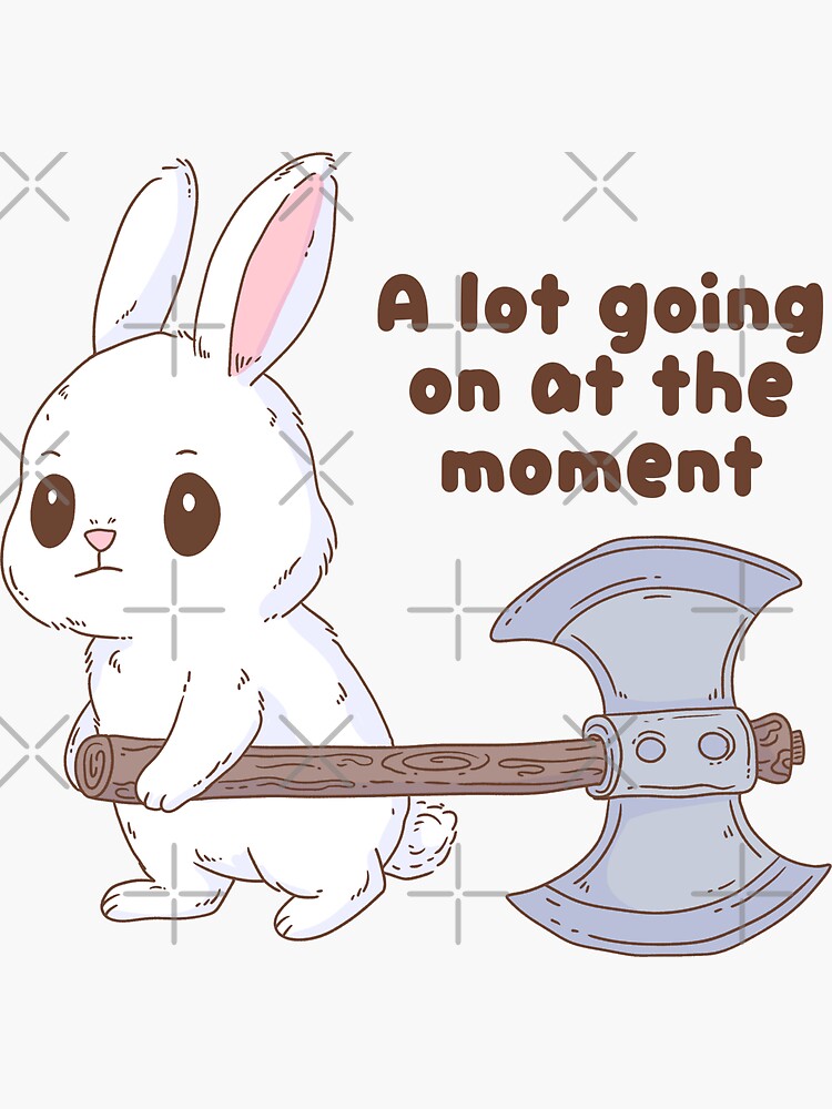 Thumbnail 3 of 3, Sticker, Cute Bunny Battle Axe Chaos Mood designed and sold by jess1586.
