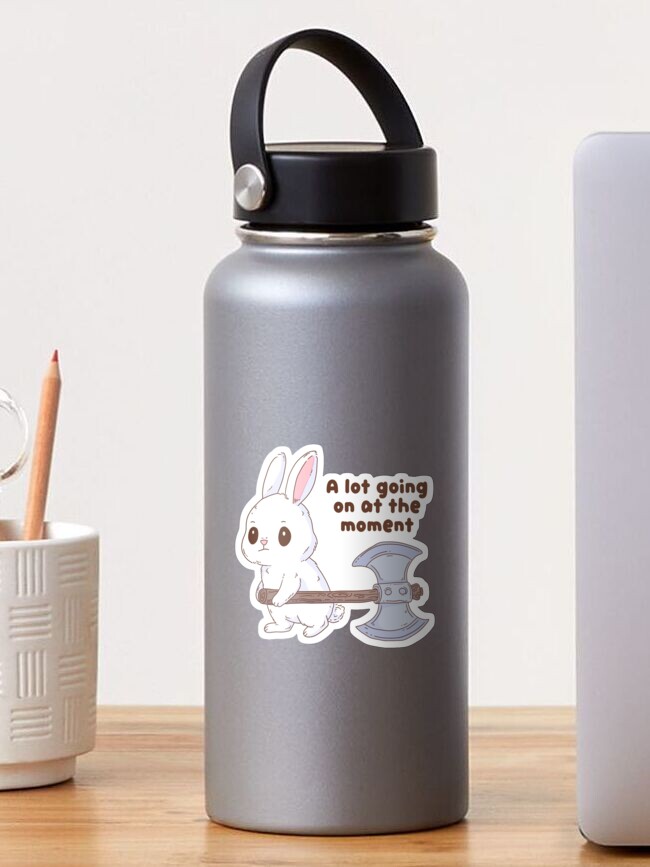 Thumbnail 1 of 3, Sticker, Cute Bunny Battle Axe Chaos Mood designed and sold by jess1586.