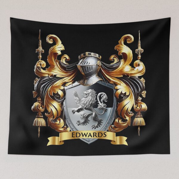 Item preview, Edwards Family Crest – Regal Black & Silver Coat of Arms, Noble Heraldic Art designed and sold by Highlandkings.