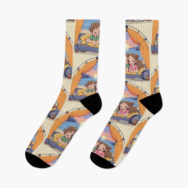 Item preview, Sunset Snuggles: Couple Camping by the Sea – Anime Style designed and sold by designwithkym.