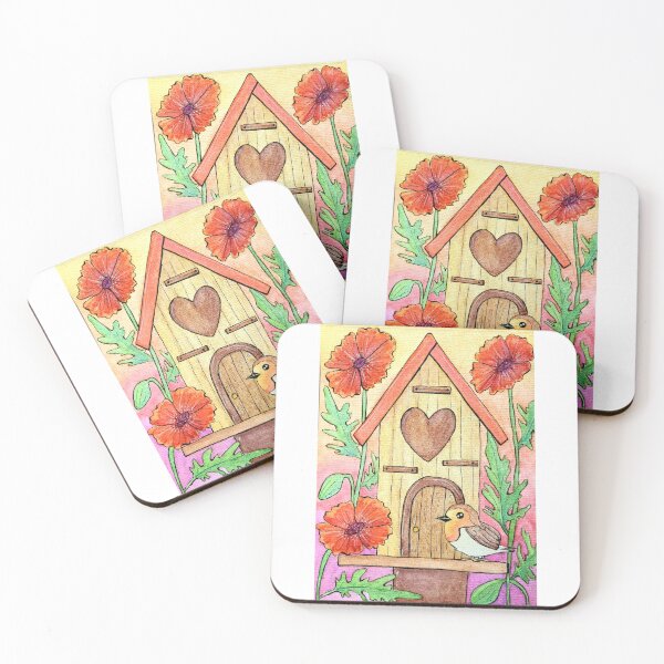 Item preview, Birdhouse & poppies  designed and sold by Paintedhues.
